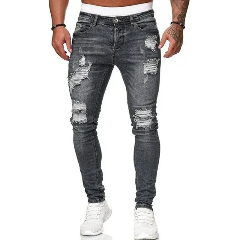 Men’s Ripped Skinny Jeans – Vintage Wash Slim - Fit Denim Pants - Honesty Sales