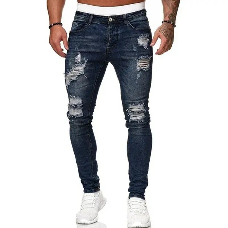 Men’s Ripped Skinny Jeans – Vintage Wash Slim - Fit Denim Pants - Honesty Sales