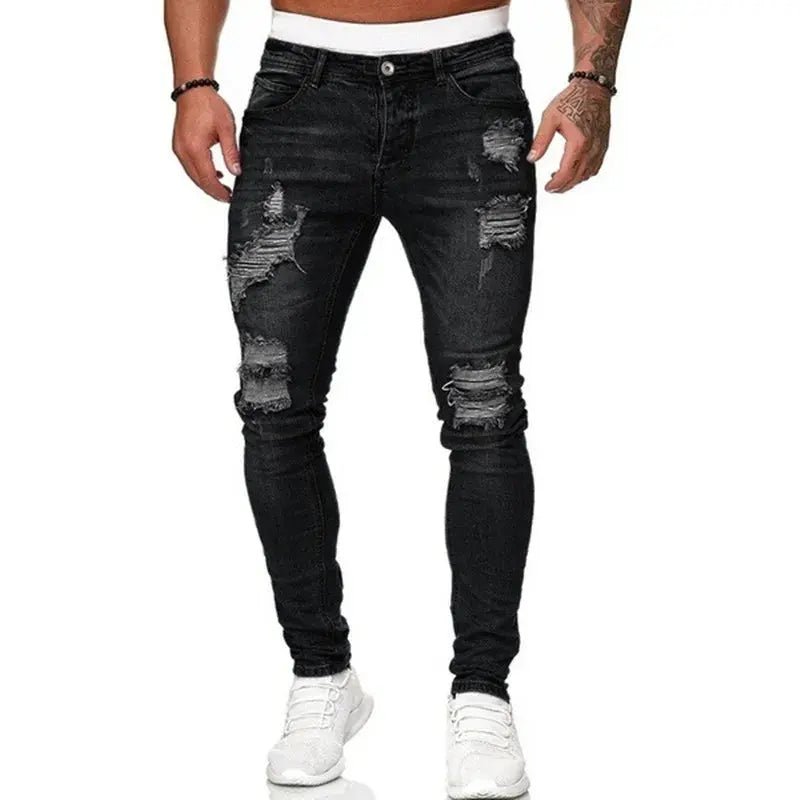 Men’s Ripped Skinny Jeans – Vintage Wash Slim - Fit Denim Pants - Honesty Sales