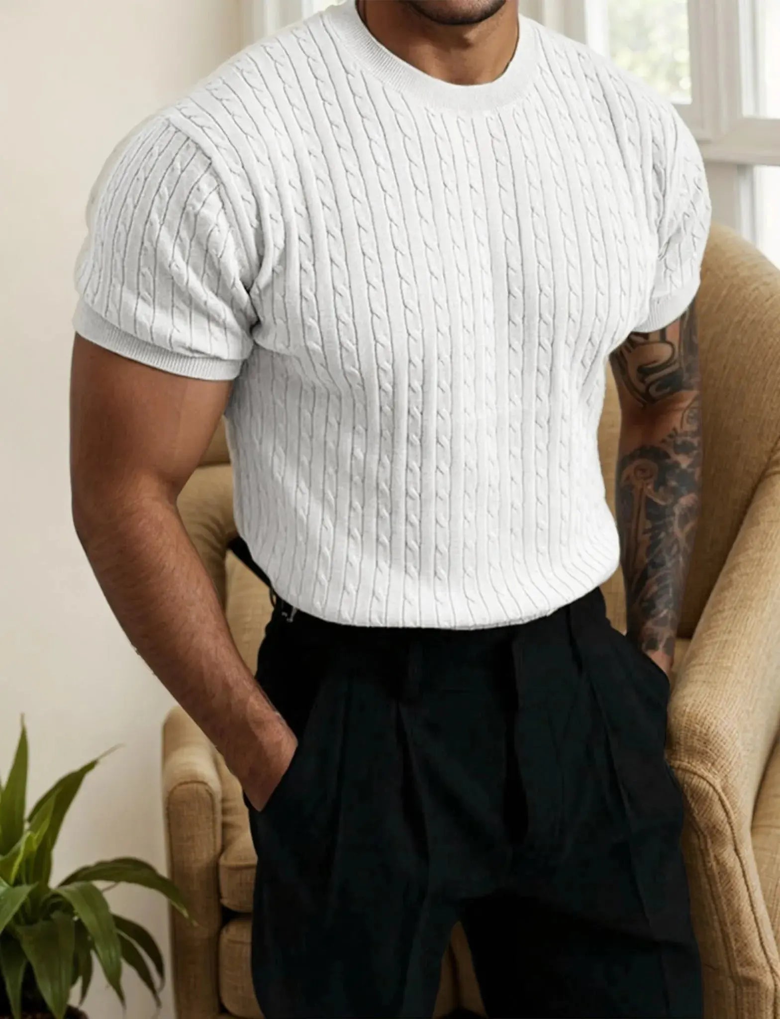 Men's short sleeve crew neck pullover knitted sweater - Honesty Sales