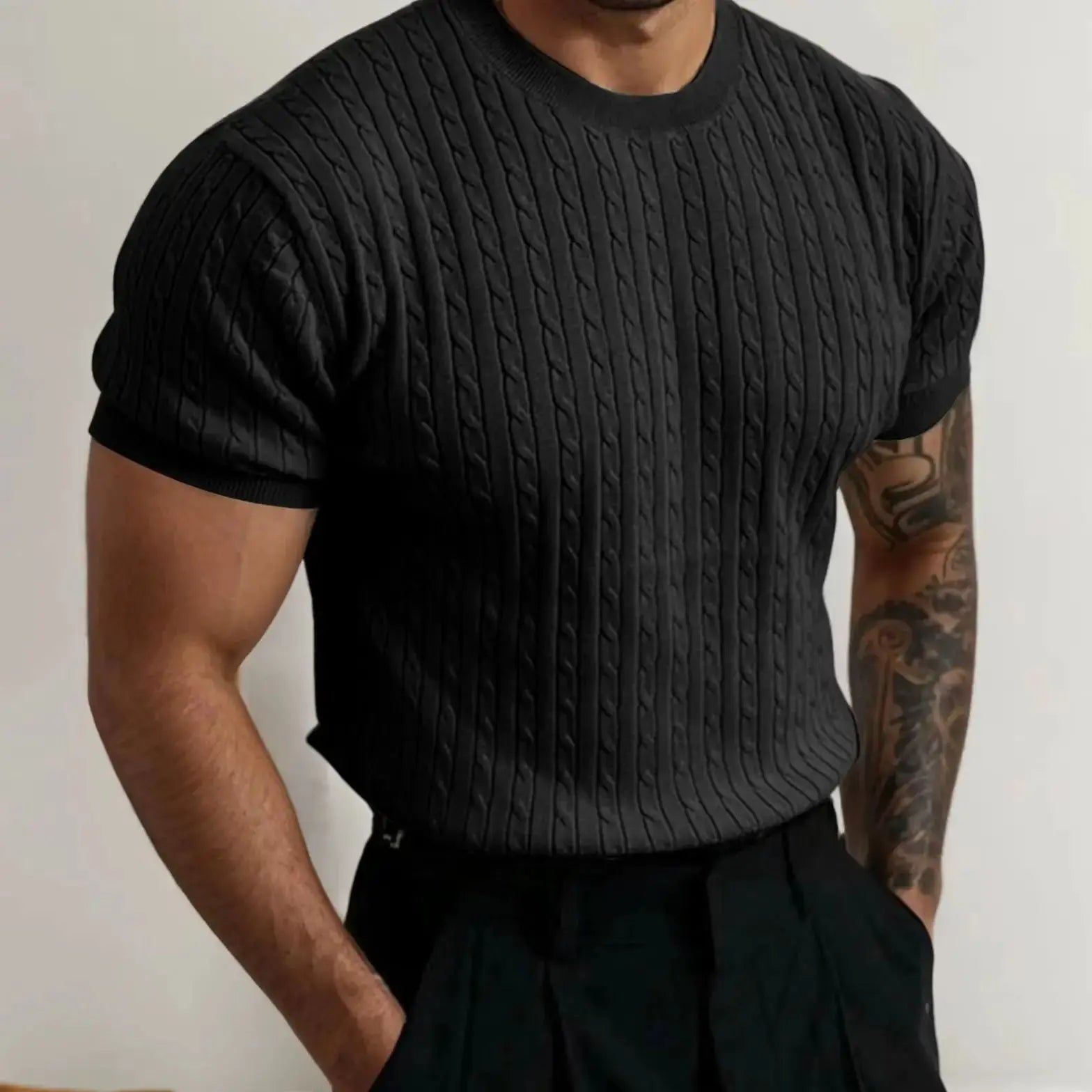 Men's short sleeve crew neck pullover knitted sweater - Honesty Sales