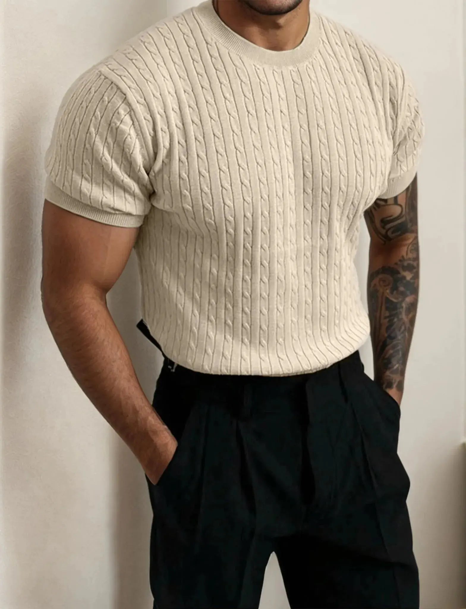 Men's short sleeve crew neck pullover knitted sweater - Honesty Sales