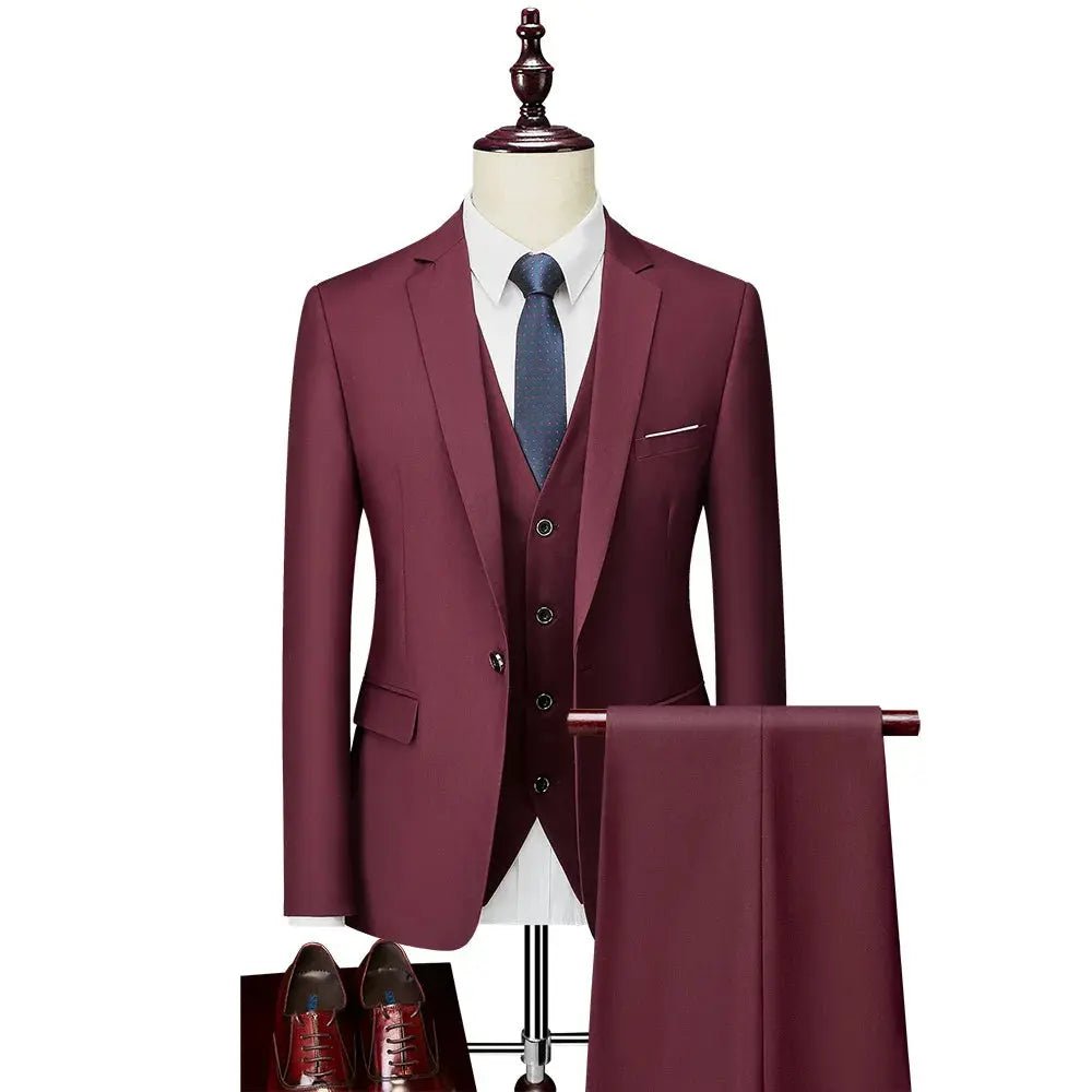 Men’s Slim Fit 3 - Piece Suit – Solid Color Business & Wedding Set - Honesty Sales