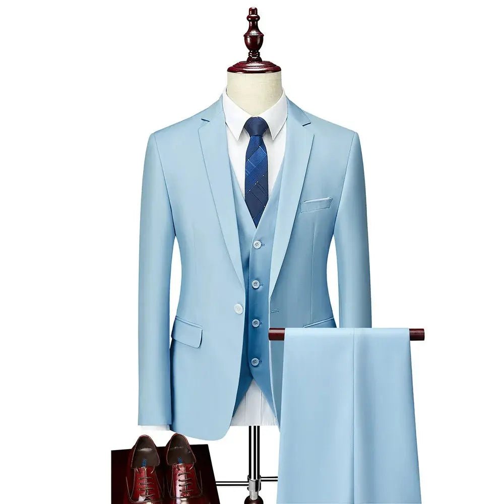 Men’s Slim Fit 3 - Piece Suit – Solid Color Business & Wedding Set - Honesty Sales