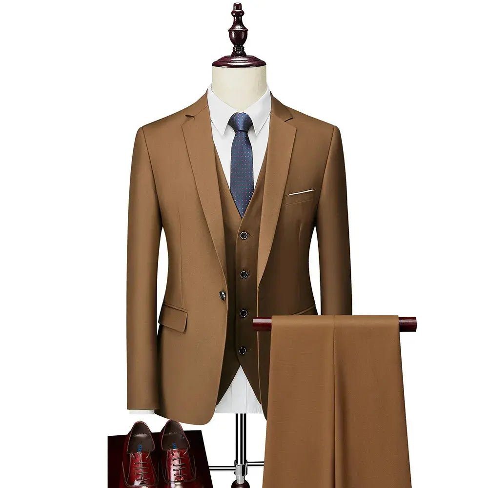 Men’s Slim Fit 3 - Piece Suit – Solid Color Business & Wedding Set - Honesty Sales