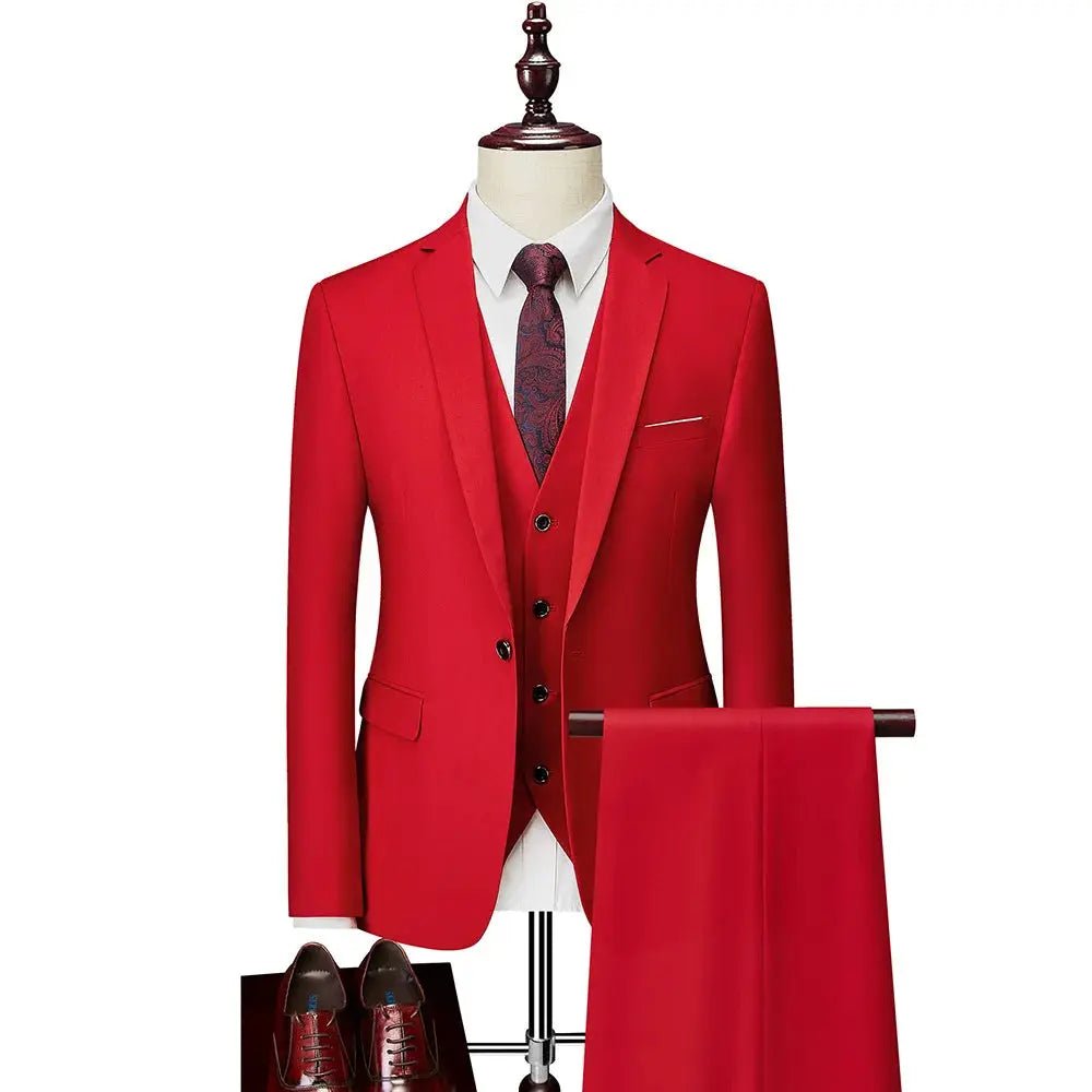 Men’s Slim Fit 3 - Piece Suit – Solid Color Business & Wedding Set - Honesty Sales
