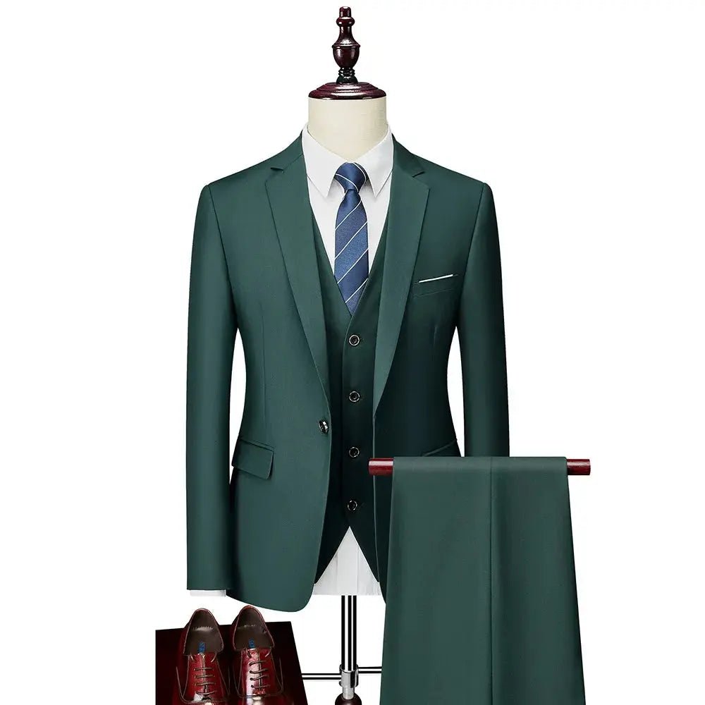Men’s Slim Fit 3 - Piece Suit – Solid Color Business & Wedding Set - Honesty Sales