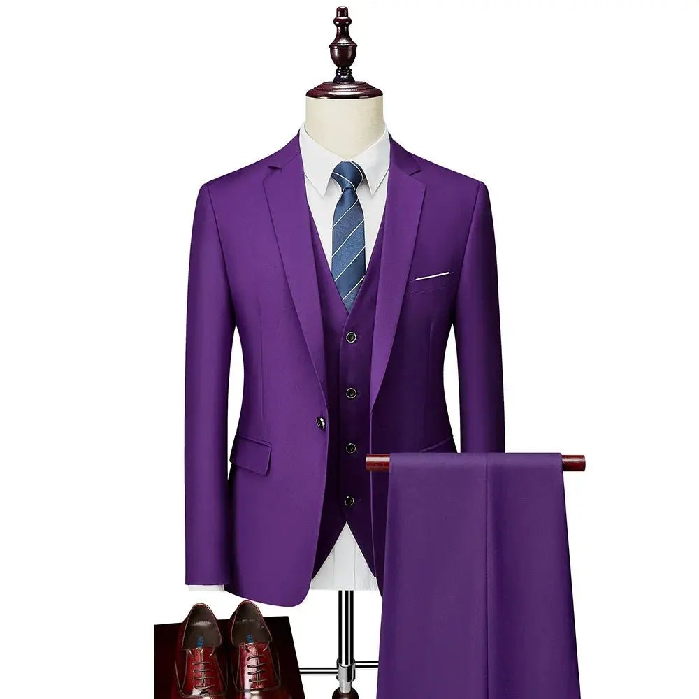 Men’s Slim Fit 3 - Piece Suit – Solid Color Business & Wedding Set - Honesty Sales