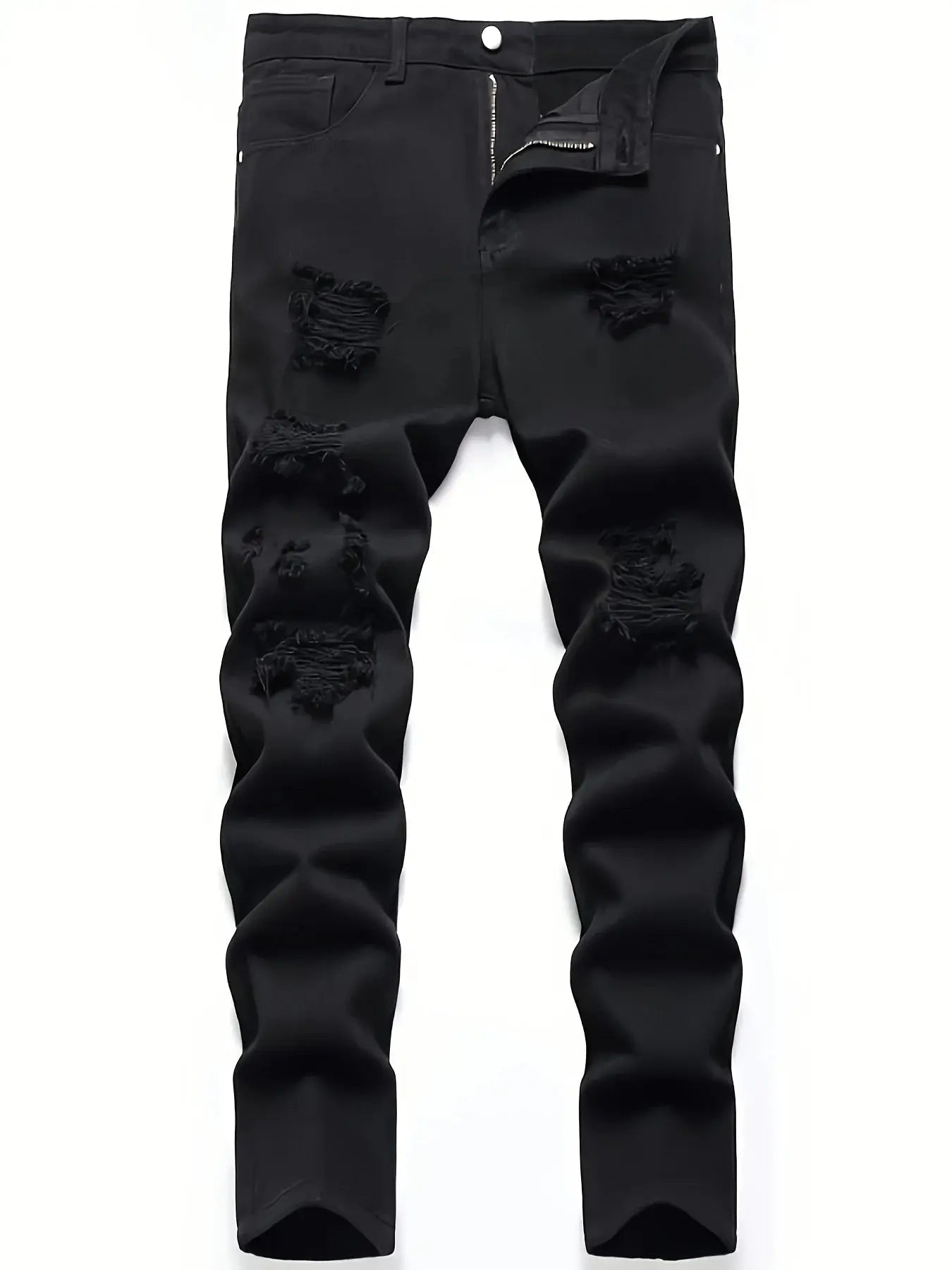 Men's slim fit perforated black denim pants - Honesty Sales