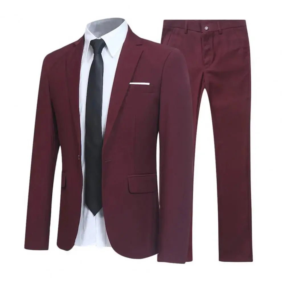 Men’s Slim Fit Solid Color Business Suit – 2 - Piece Wedding & Office Set (Jacket & Trousers) - Honesty Sales