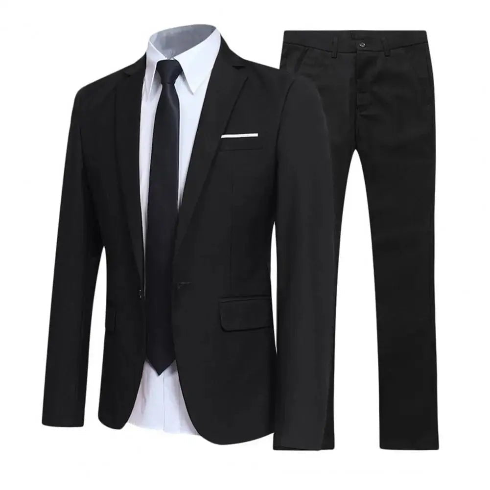 Men’s Slim Fit Solid Color Business Suit – 2 - Piece Wedding & Office Set (Jacket & Trousers) - Honesty Sales