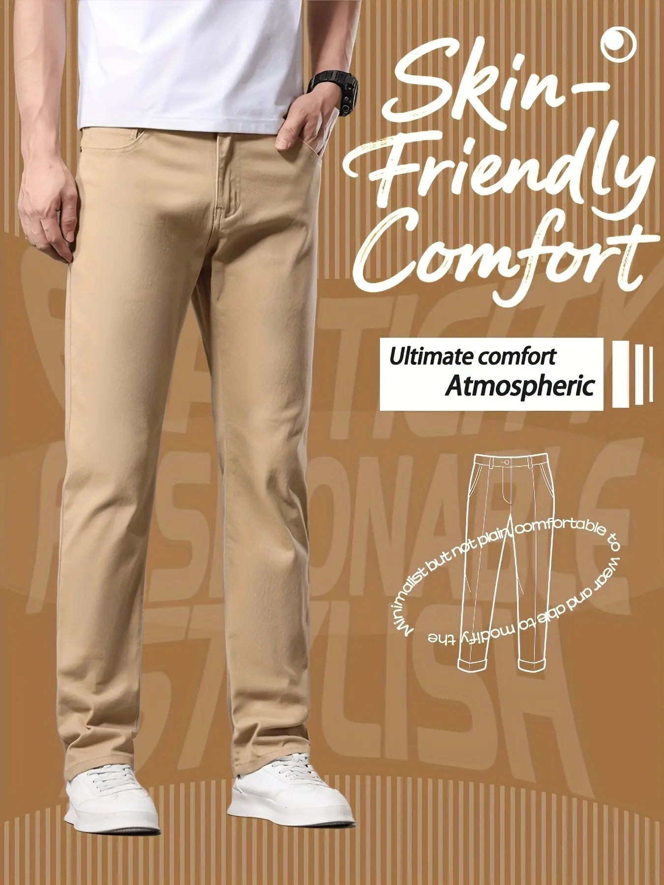 Men’s Slim - Fit Stretch Chino Pants – Classic All - Season Casual & Office Wear - Honesty Sales