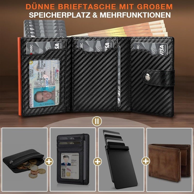 Men’s Slim RFID Wallet – Pop - Up Card Holder, 10 - Slot Credit Card Case with Coin Pocket & Window, Carbon Fiber Money Clip (Black, 10.5×8.5×2.8cm) - Honesty Sales