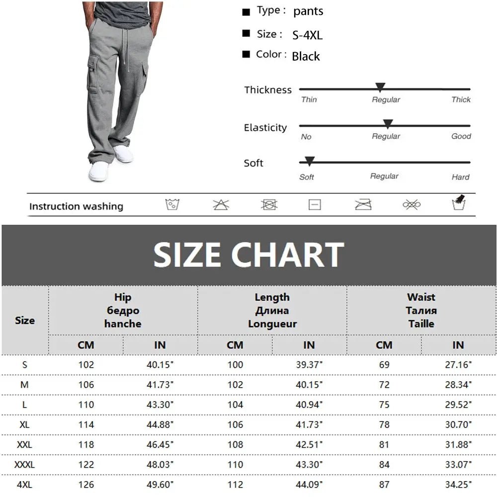 Men's Straight Fit Joggers – Oversized Multi - Pocket Sweatpants for Sports & Streetwear - Honesty Sales