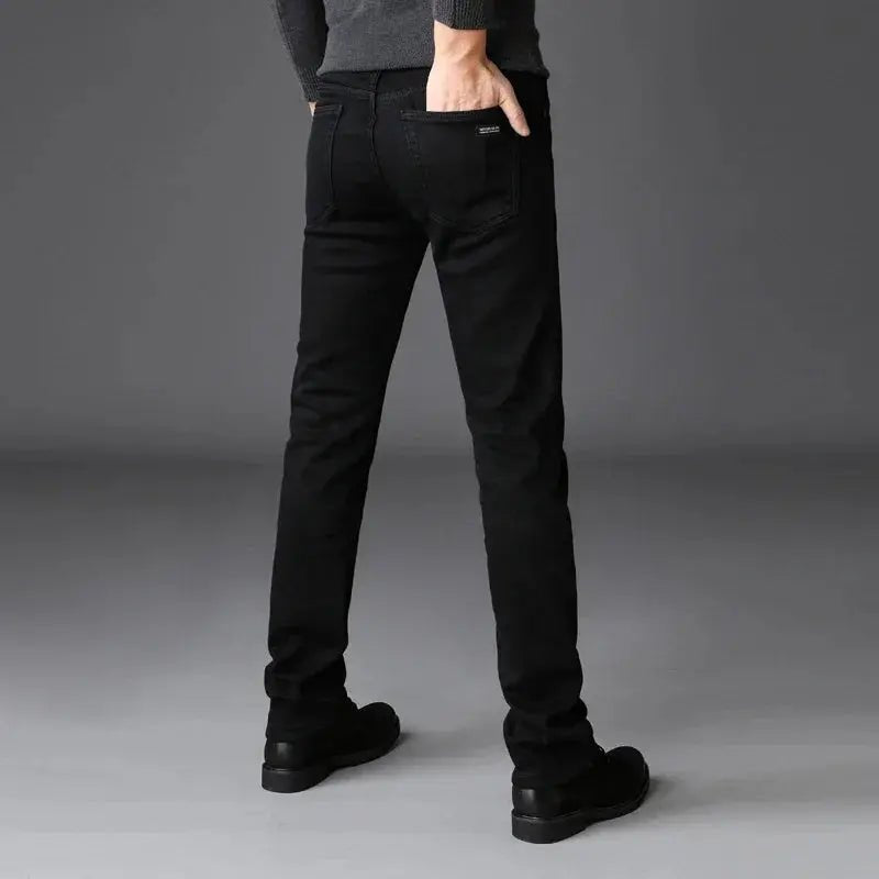 Men’s Stretch Denim Jeans – Black Biker Style Trousers - Honesty Sales