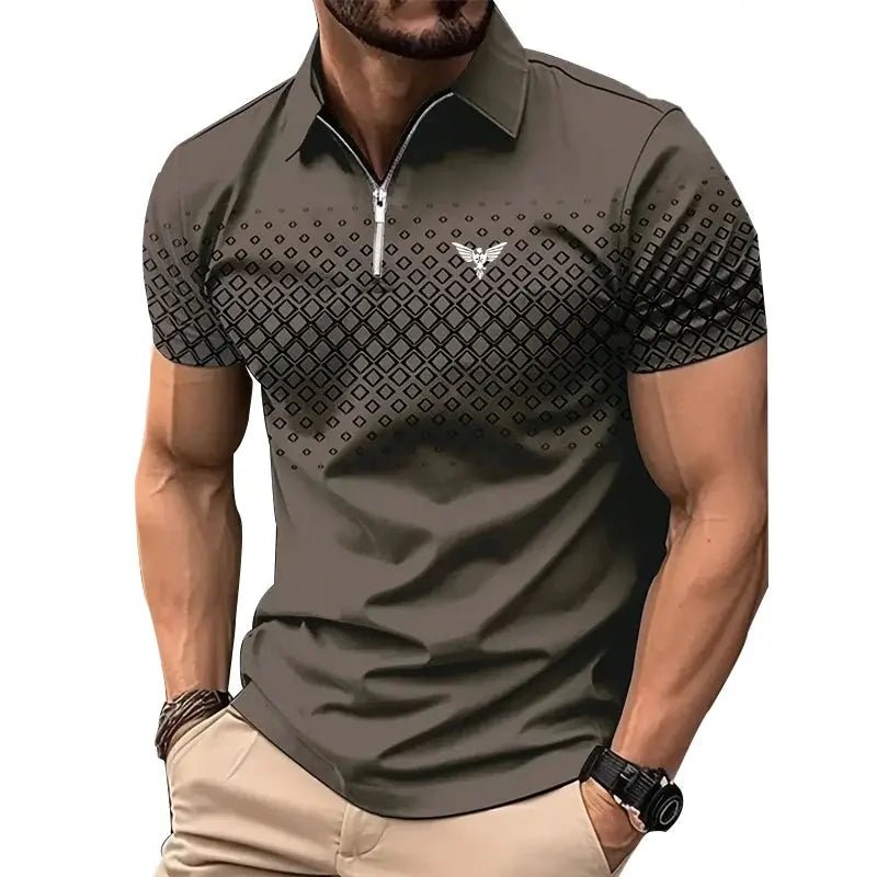 Men’s Summer Sporty Short Sleeve Polo Shirt – Casual Lapel Zipper, Printed Quick - Dry Polyester Top - Honesty Sales