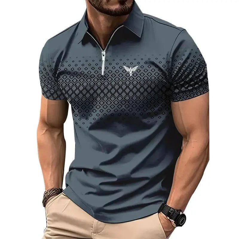 Men’s Summer Sporty Short Sleeve Polo Shirt – Casual Lapel Zipper, Printed Quick - Dry Polyester Top - Honesty Sales