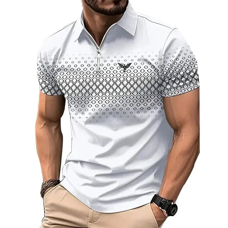 Men’s Summer Sporty Short Sleeve Polo Shirt – Casual Lapel Zipper, Printed Quick - Dry Polyester Top - Honesty Sales