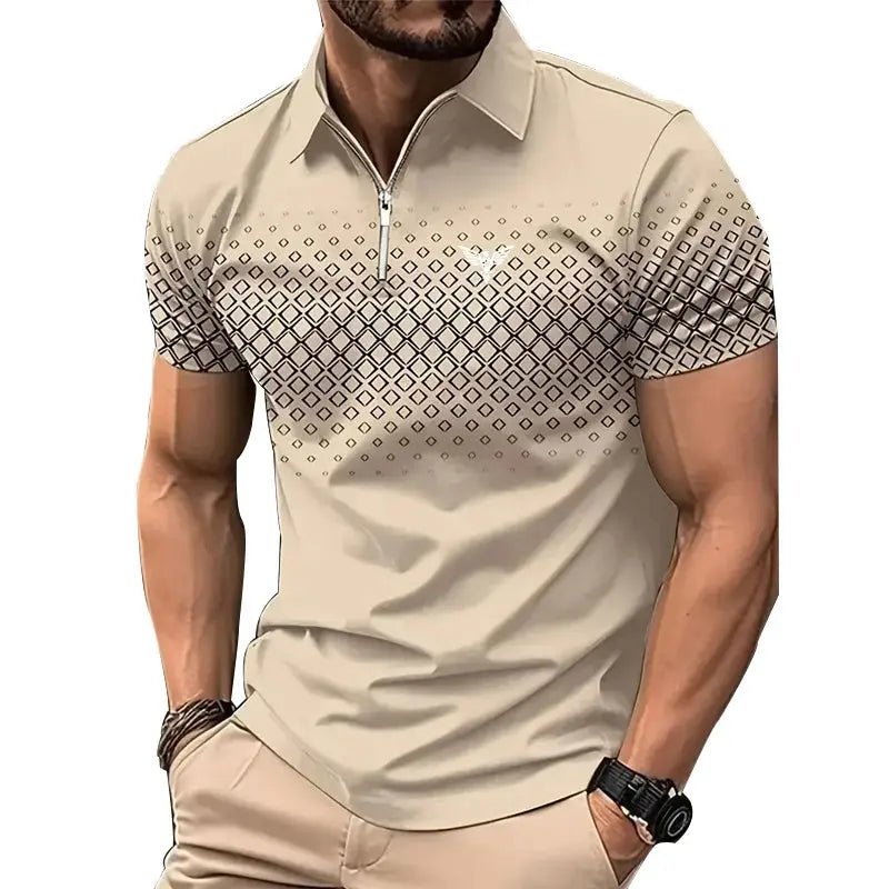 Men’s Summer Sporty Short Sleeve Polo Shirt – Casual Lapel Zipper, Printed Quick - Dry Polyester Top - Honesty Sales