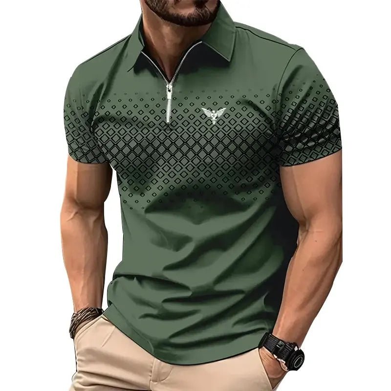 Men’s Summer Sporty Short Sleeve Polo Shirt – Casual Lapel Zipper, Printed Quick - Dry Polyester Top - Honesty Sales