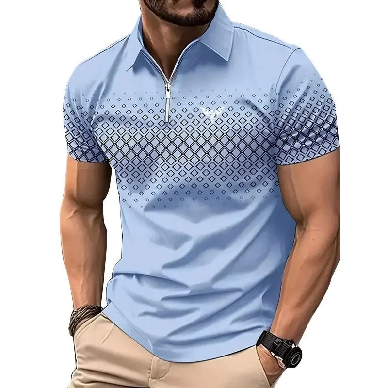 Men’s Summer Sporty Short Sleeve Polo Shirt – Casual Lapel Zipper, Printed Quick - Dry Polyester Top - Honesty Sales