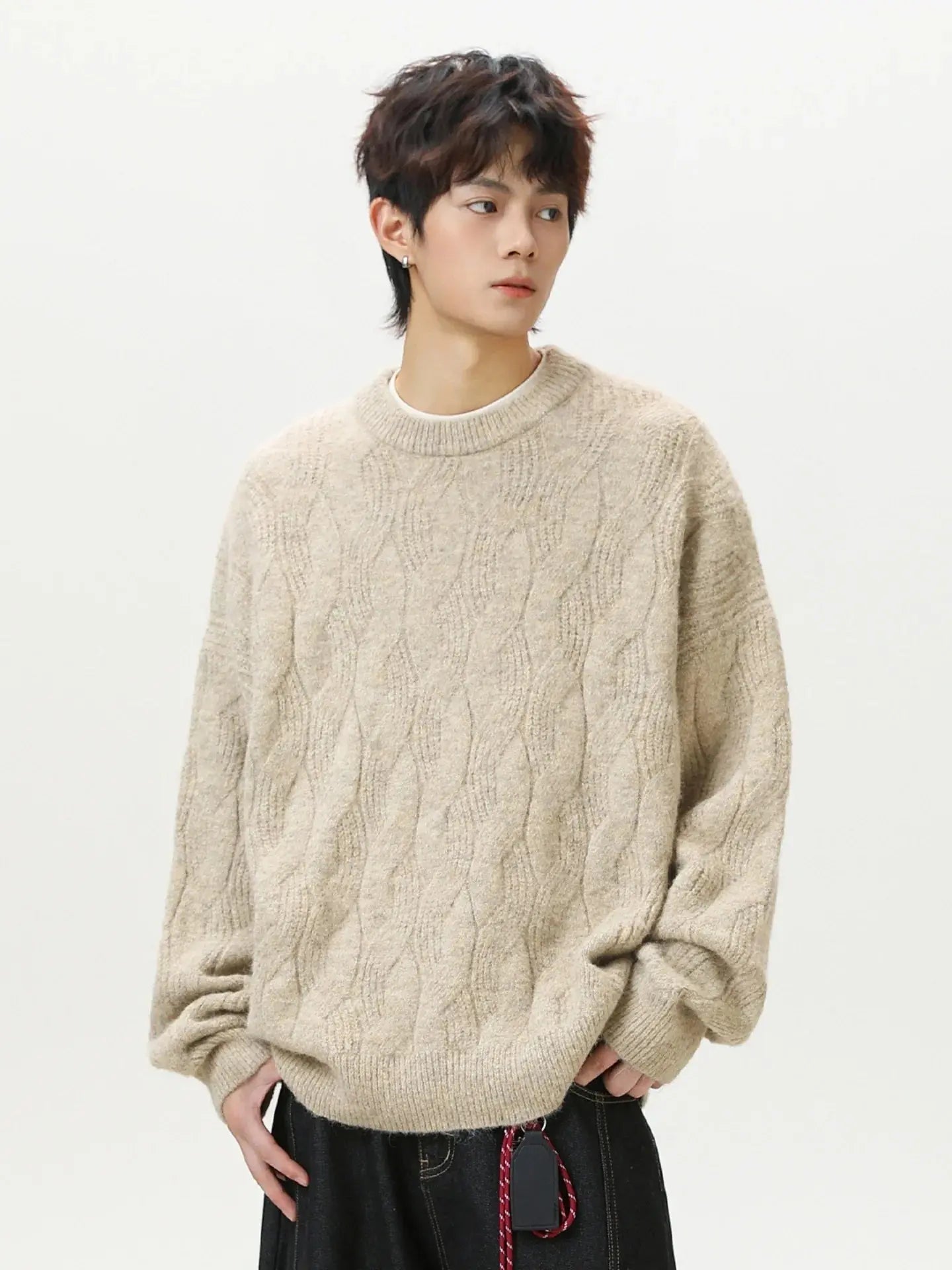 Men’s Thick Mohair Crew Neck Sweater – Autumn/Winter Oversized Knitwear - Honesty Sales