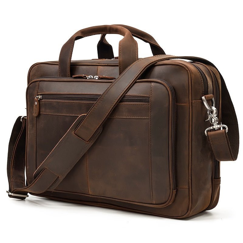 Men’s Top - Grain Leather Business Briefcase – Laptop Messenger Bag with Detachable Strap - Honesty Sales