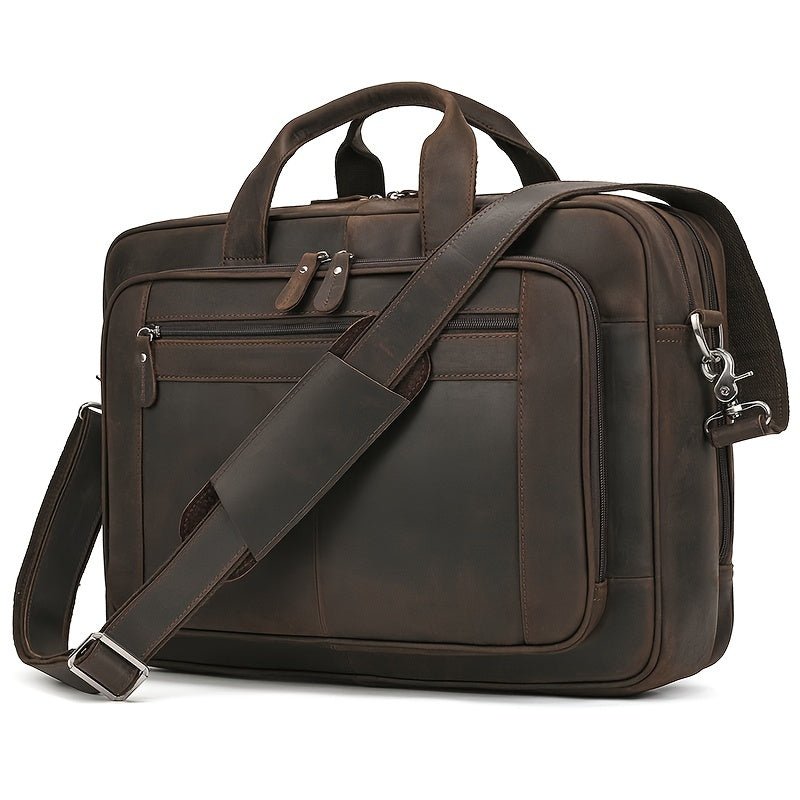 Men’s Top - Grain Leather Business Briefcase – Laptop Messenger Bag with Detachable Strap - Honesty Sales