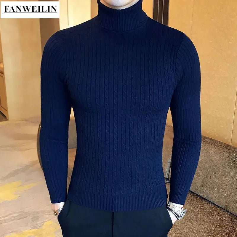 Men’s Turtleneck Knit Sweater – Slim Fit Winter Pullover - Honesty Sales