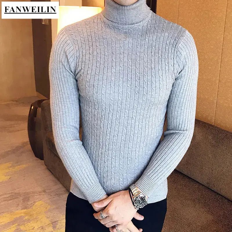 Men’s Turtleneck Knit Sweater – Slim Fit Winter Pullover - Honesty Sales