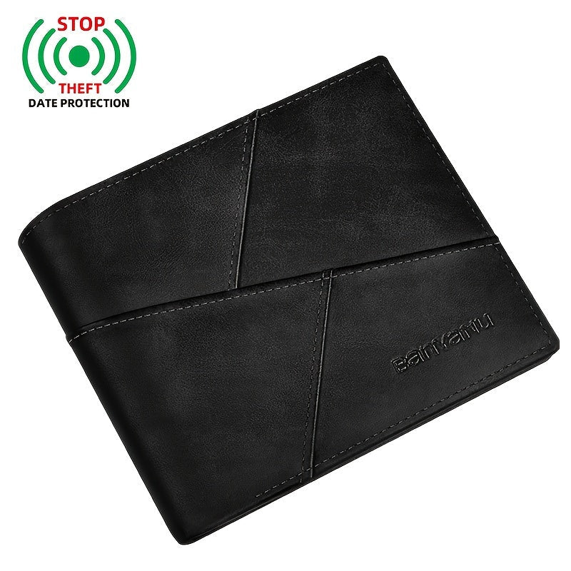 Men’s Ultra - Thin Faux Leather Wallet – Vintage Brown Double - Fold with Geometric Pattern, Compact & Stylish - Honesty Sales
