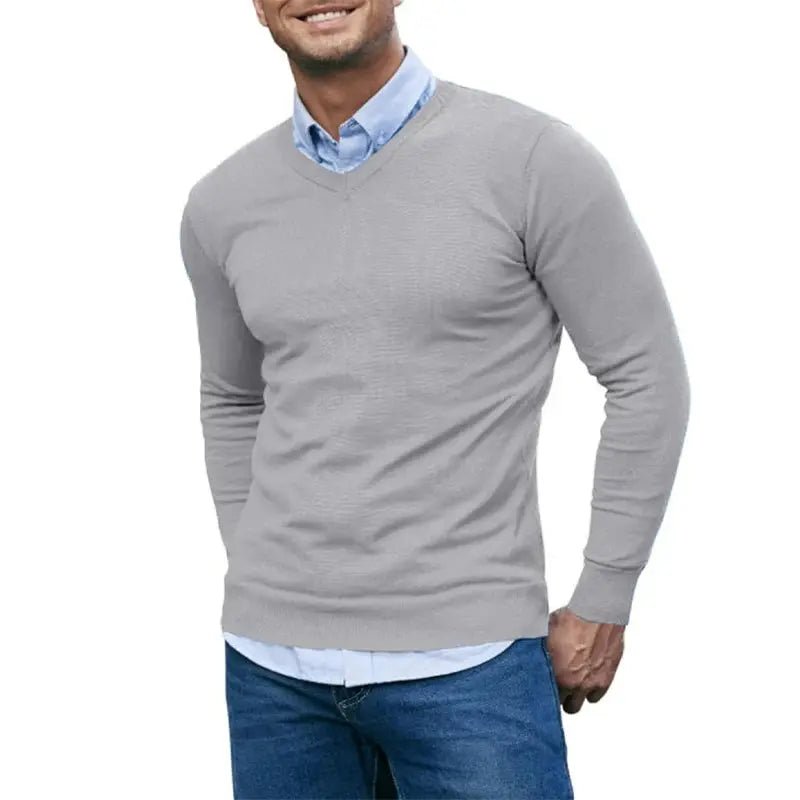 Men’s V - Neck Knit Sweater – Lightweight Slim Fit Pullover - Honesty Sales