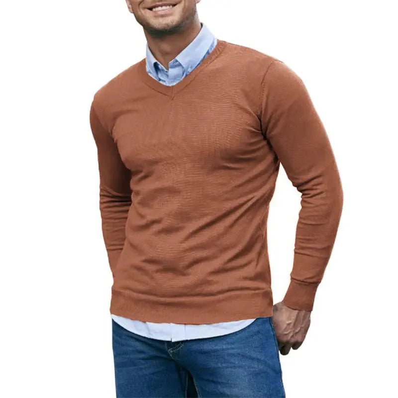 Men’s V - Neck Knit Sweater – Lightweight Slim Fit Pullover - Honesty Sales