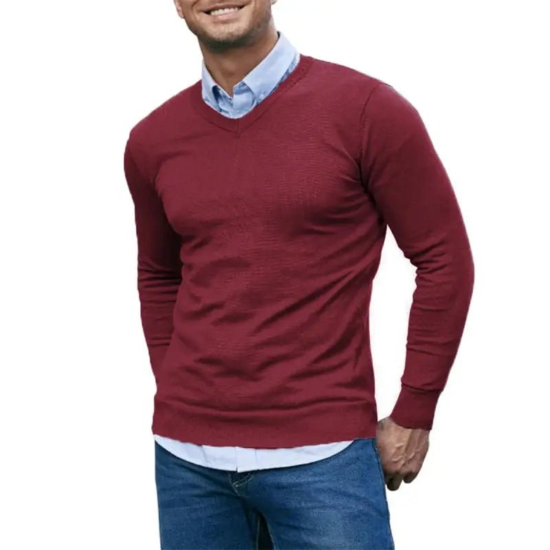 Men’s V - Neck Knit Sweater – Lightweight Slim Fit Pullover - Honesty Sales