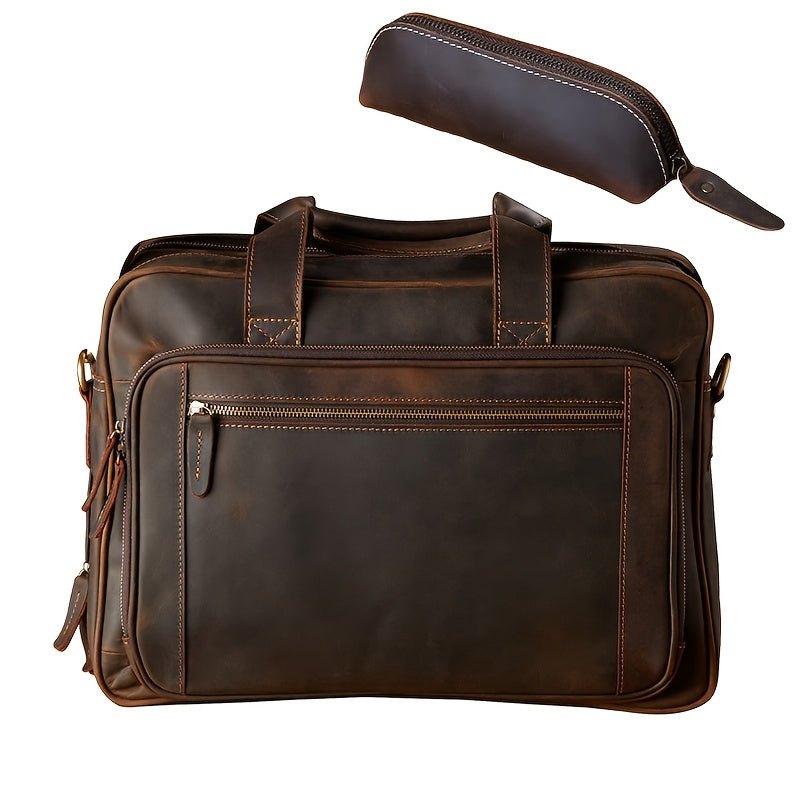 Men’s Vintage Crazy Horse Genuine Leather Shoulder Bag – Large - Capacity Laptop Briefcase & Crossbody Tote - Honesty Sales