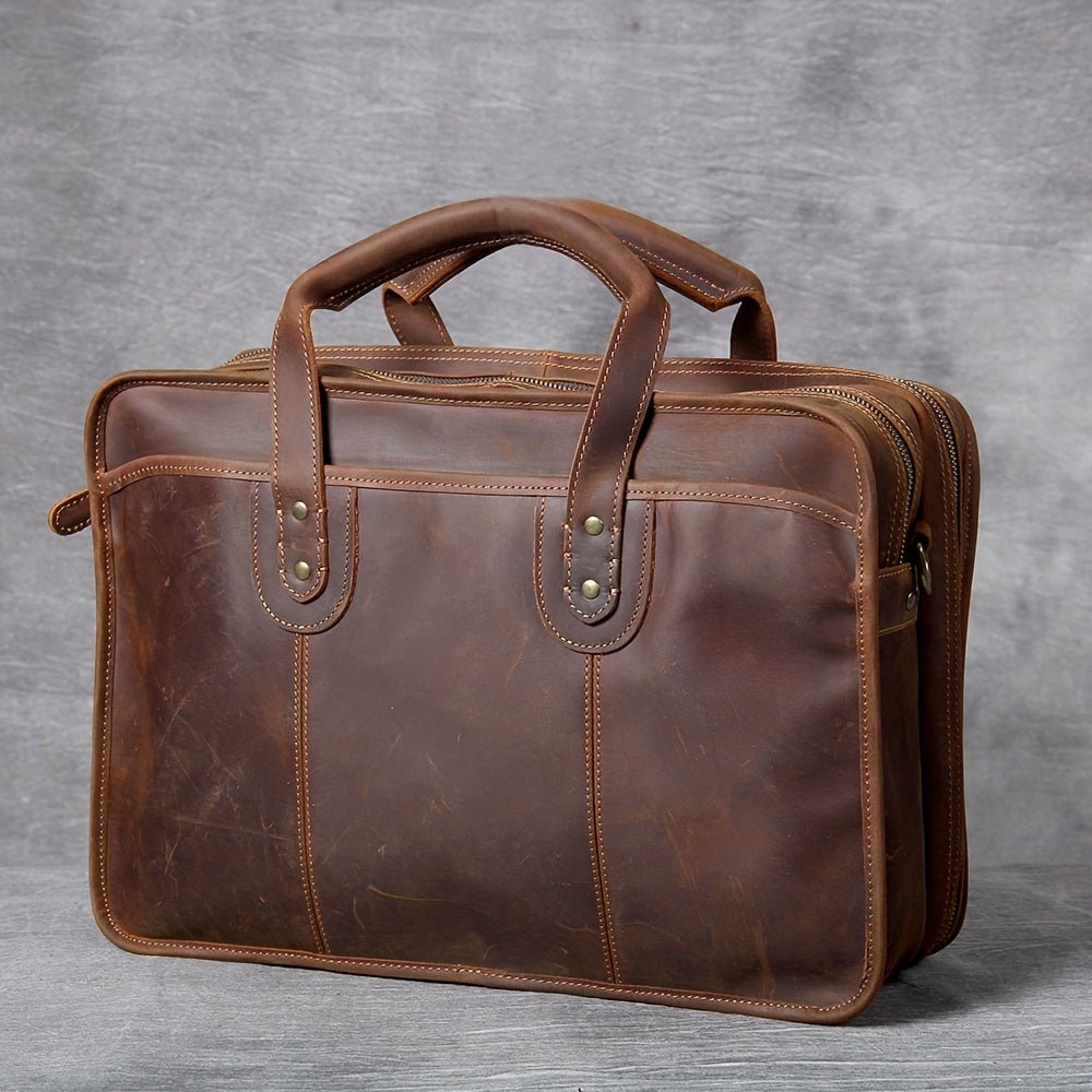 Men’s Vintage Genuine Leather Briefcase – 40.6cm Laptop Messenger Bag with Adjustable Strap - Honesty Sales