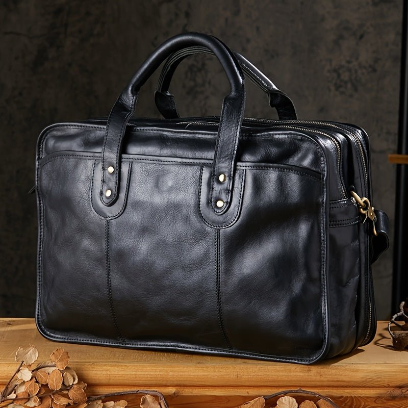 Men’s Vintage Genuine Leather Briefcase – Hand - Polished Top - Grain Laptop Bag - Honesty Sales