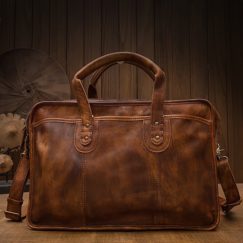 Men’s Vintage Genuine Leather Briefcase – Hand - Polished Top - Grain Laptop Bag - Honesty Sales