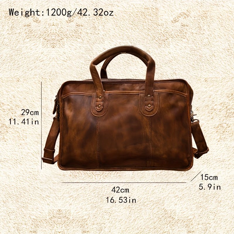 Men’s Vintage Genuine Leather Briefcase – Hand - Polished Top - Grain Laptop Bag - Honesty Sales
