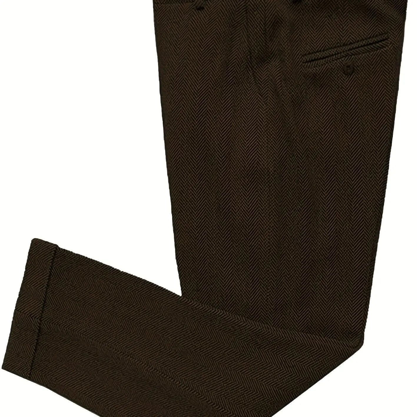 Men’s Vintage Herringbone Tweed Dress Trousers – Wide - Leg Winter Pants - Honesty Sales