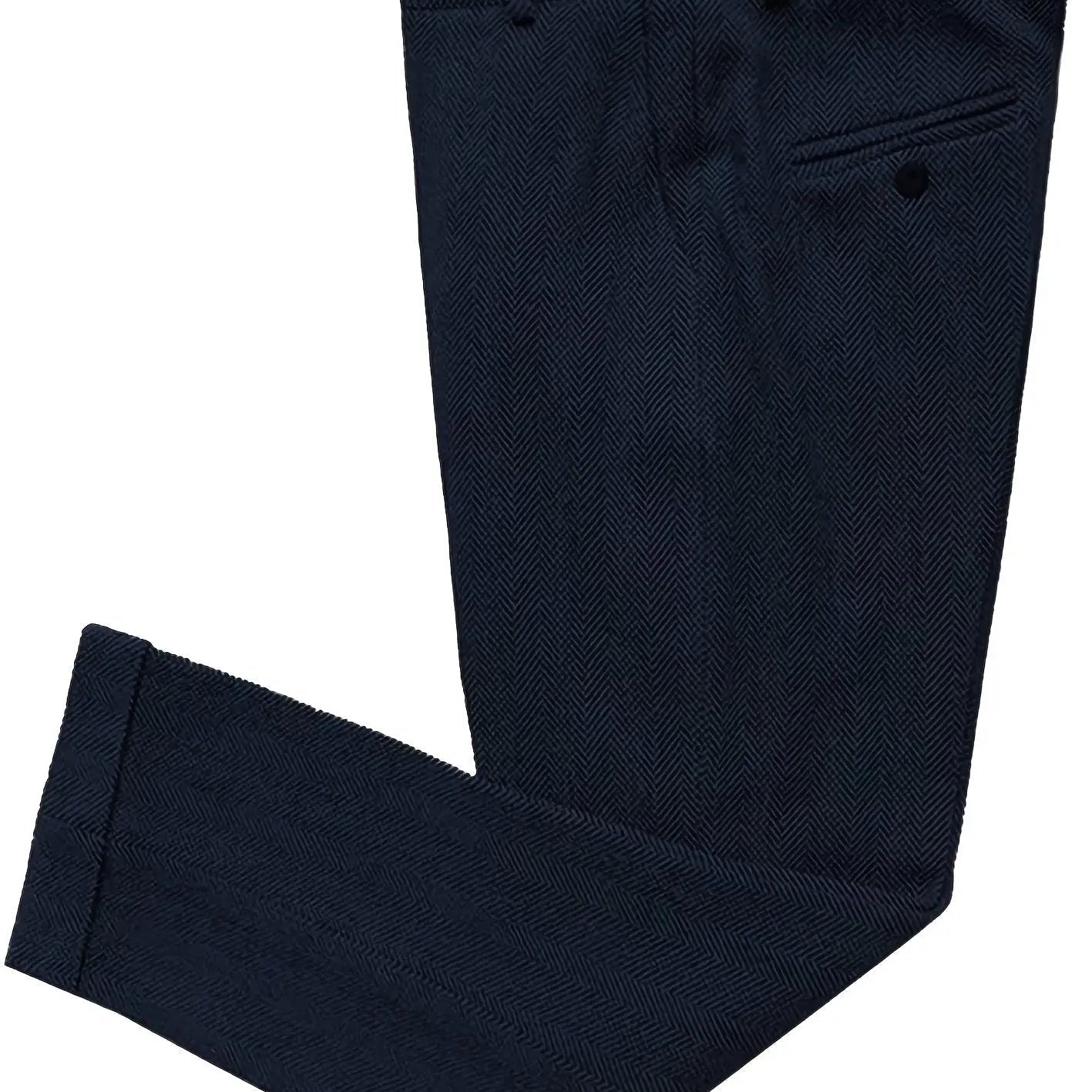 Men’s Vintage Herringbone Tweed Dress Trousers – Wide - Leg Winter Pants - Honesty Sales
