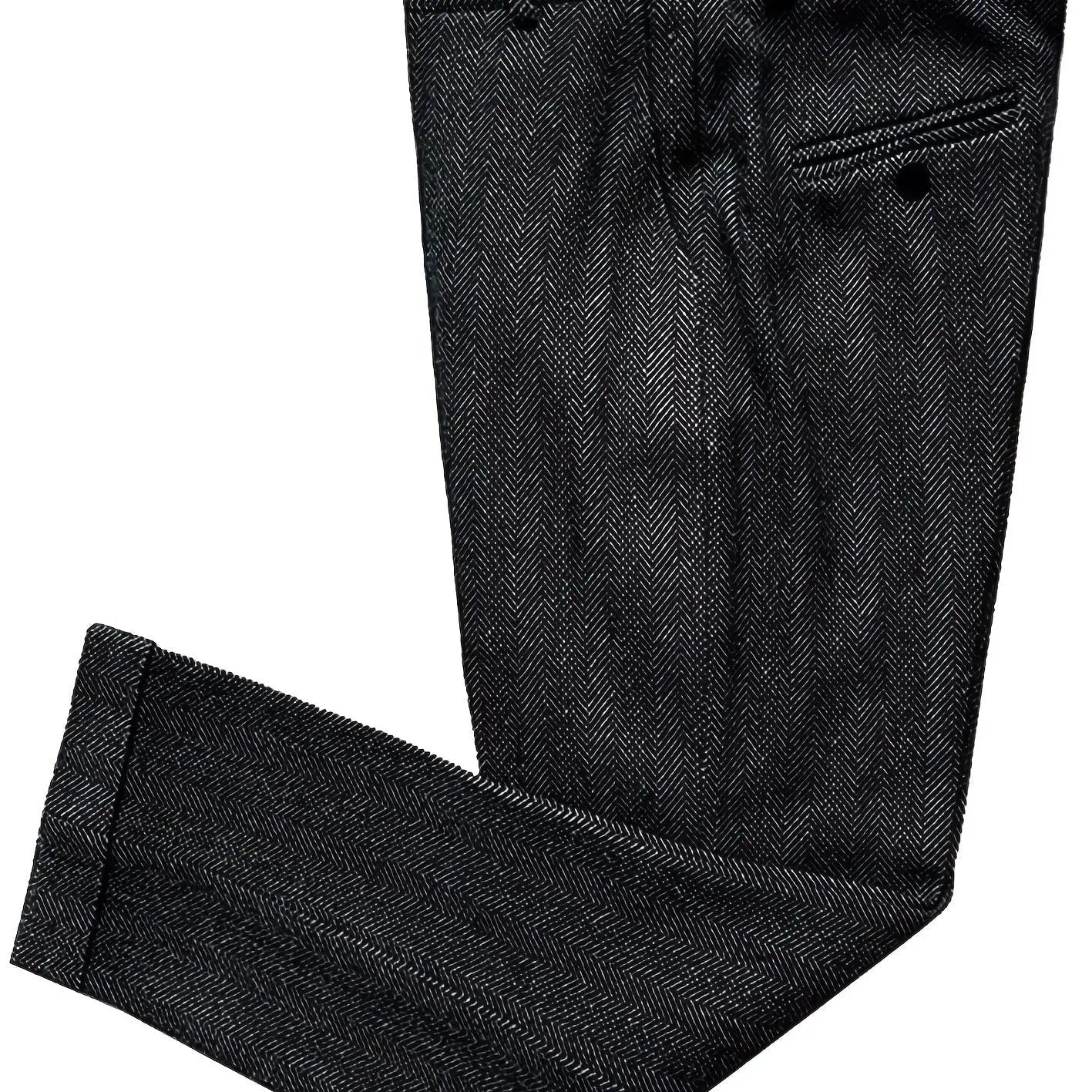 Men’s Vintage Herringbone Tweed Dress Trousers – Wide - Leg Winter Pants - Honesty Sales