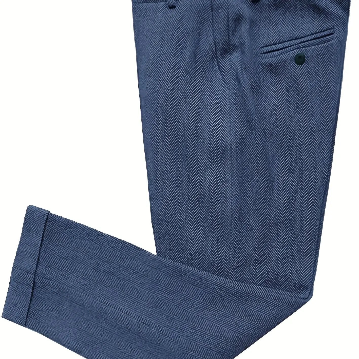 Men’s Vintage Herringbone Tweed Dress Trousers – Wide - Leg Winter Pants - Honesty Sales
