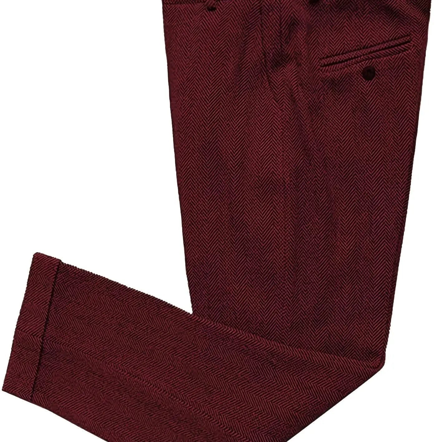 Men’s Vintage Herringbone Tweed Dress Trousers – Wide - Leg Winter Pants - Honesty Sales