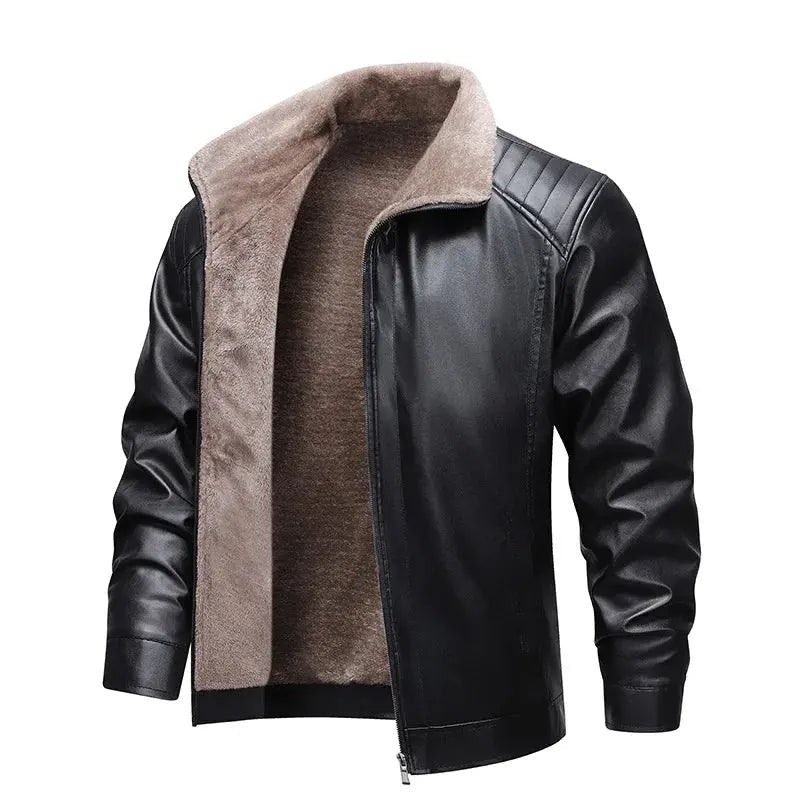 Men’s Vintage Leather Jacket – Fleece Lined, Turn - Down Collar, Winter Coat - Honesty Sales