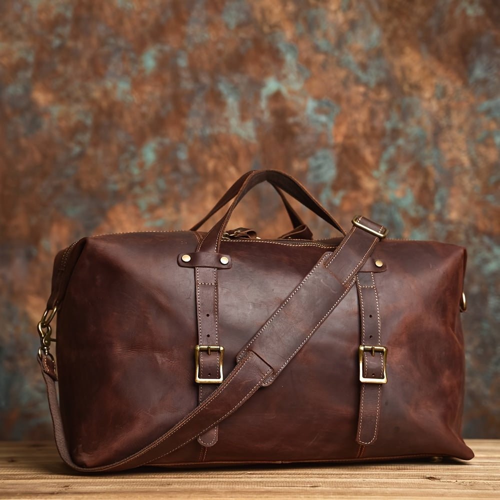 Men’s Vintage Leather Travel Duffel Bag – Top - Grain, Coffee Brown, Weekend & Outdoor Use - Honesty Sales