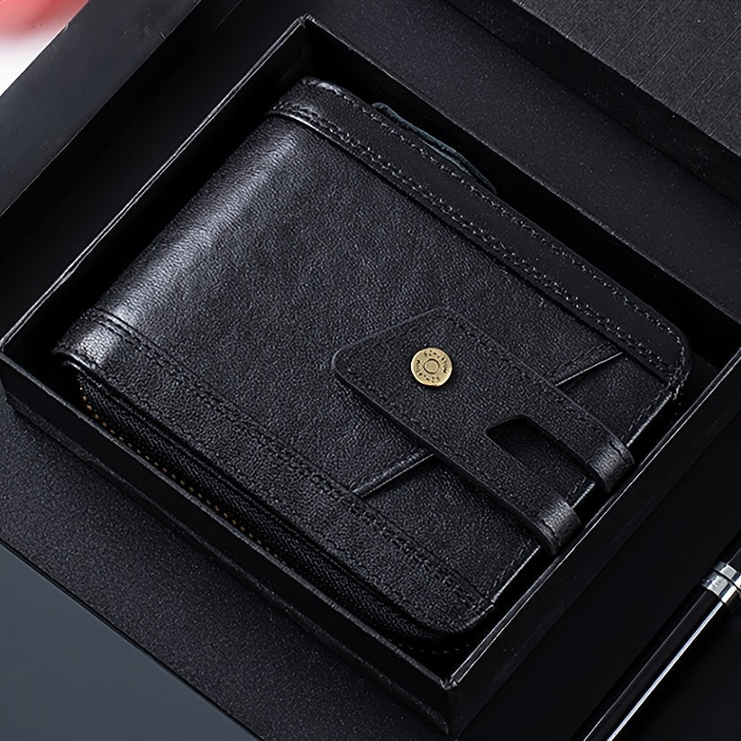 Men’s Vintage Top - Grain Cowhide Leather Wallet – Multi - Functional Zipper Coin & Card Holder, Large - Capacity Clutch Bag - Honesty Sales