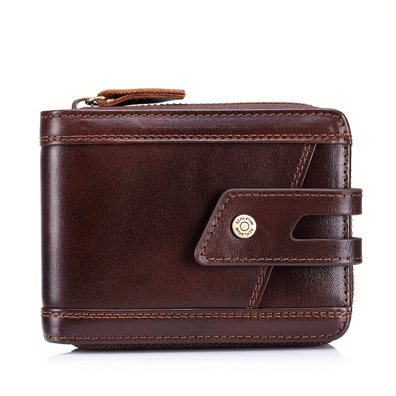 Men’s Vintage Top - Grain Cowhide Leather Wallet – Multi - Functional Zipper Coin & Card Holder, Large - Capacity Clutch Bag - Honesty Sales
