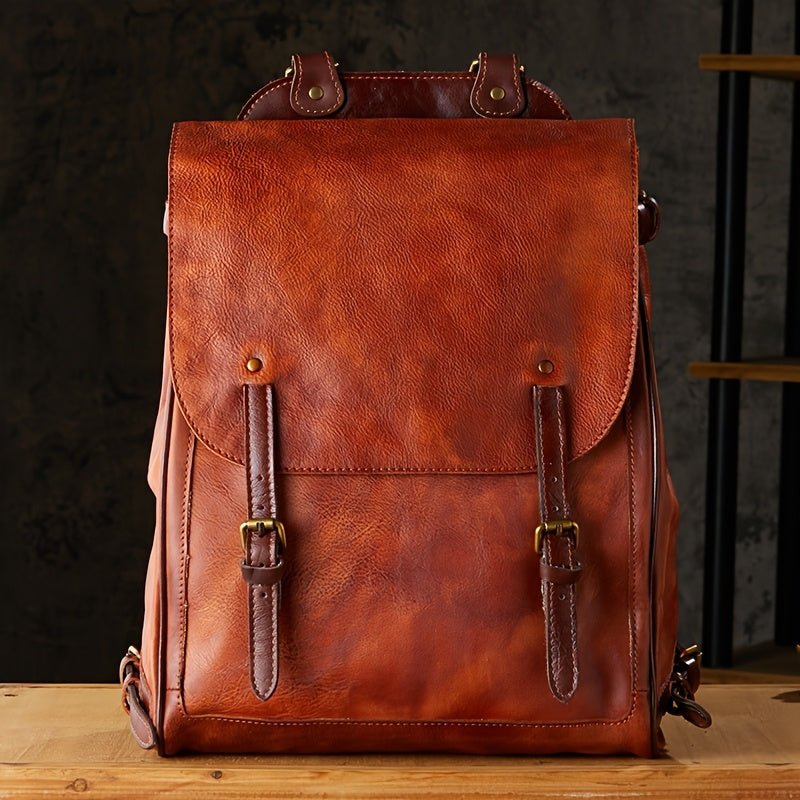Men’s Vintage Vegetable - Tanned Leather Backpack – Top - Grain Cowhide Large - Capacity Travel & Laptop Bag - Honesty Sales