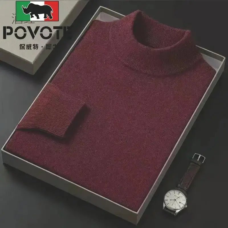 Men’s Winter Half - High Neck Sweater – Thick Warm Knit Pullover - Honesty Sales